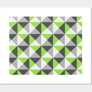 Lime Grey White Triangle Geometric pattern Posters and Art